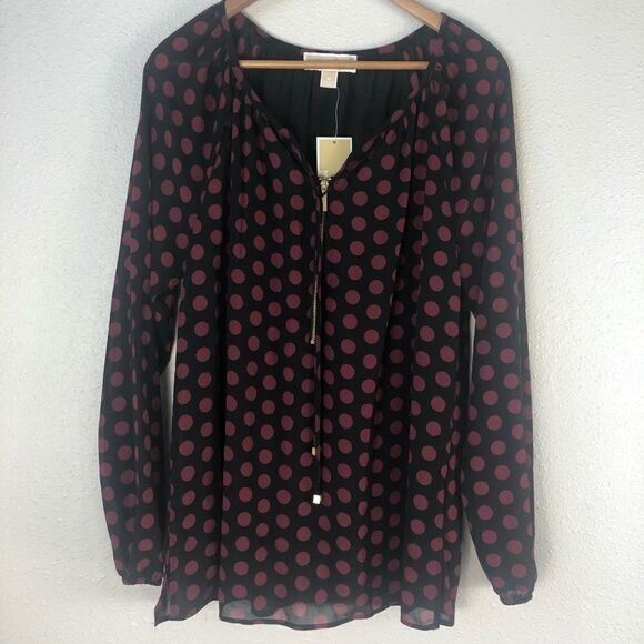 NWT Michael Kors Half Zip Polka Dot Top Size M - Picture 1 of 6